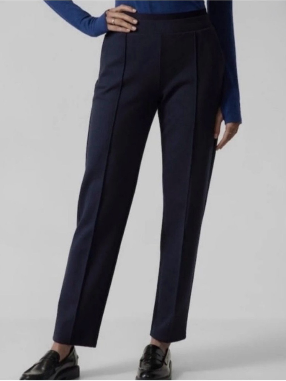 Athleta Venice Pintucked Pants Navy Blue Straight Leg Women’s Size 10P